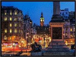 Londyn, Pomnik, Noc, Domy, Big Ben, Ulica